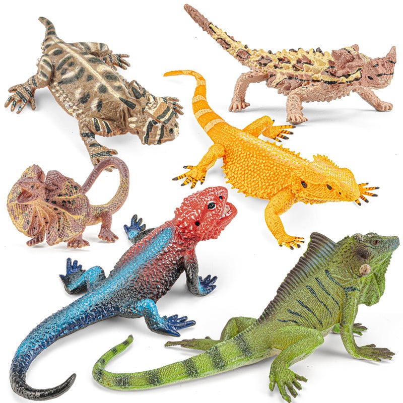 THINKBAY 6PCS Large Lizard Figurines Animal Toys Realistic Plastic Reptile Animal Figures Includes Bearded DragonGreen IguanaFrilledCoast HornedPlains Rock Figures Educational Toy for Kids - Image 3