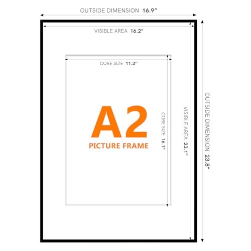 Homso A2 Poster Picture Frame in Black, Metal Thin Board Frame with Acrylic Plexiglass for Pictures 16.5x23.4 with Mat or 11.7x16.5 without Mat for Horizontal and Vertical - Image 5
