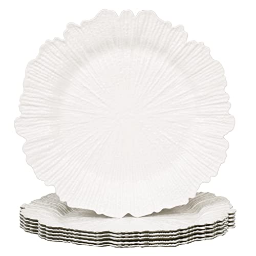 MAONAME Reef White Charger Plates, Plate Chargers for Dinner Plates, Plastic Plate Chargers for Wedding Decor, Thanksgiving, Christmas, Set of 6 - Image 1