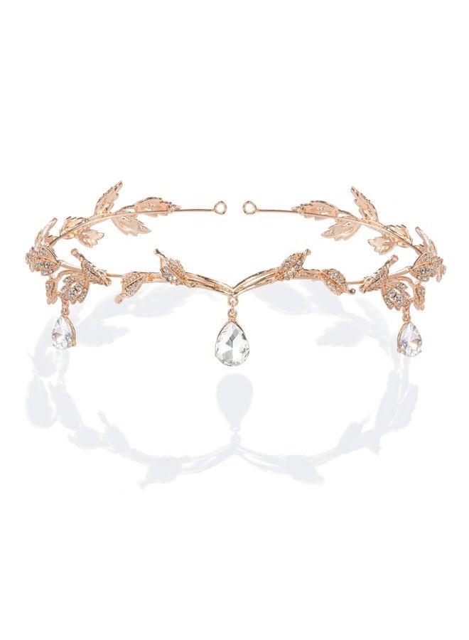 BABEYOND Women Wedding Bridal Bridesmaid Beaded Forehead Band Dangle Rhinestone Austrian Crystal Headband Headpiece with Gift Box (Gold) - Image 1