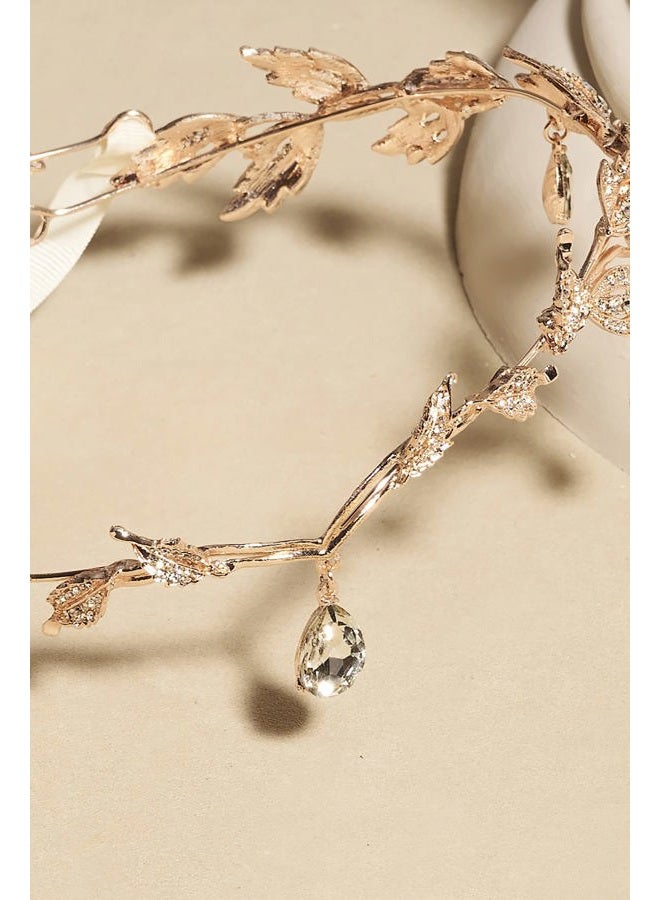 BABEYOND Women Wedding Bridal Bridesmaid Beaded Forehead Band Dangle Rhinestone Austrian Crystal Headband Headpiece with Gift Box (Gold) - Image 3