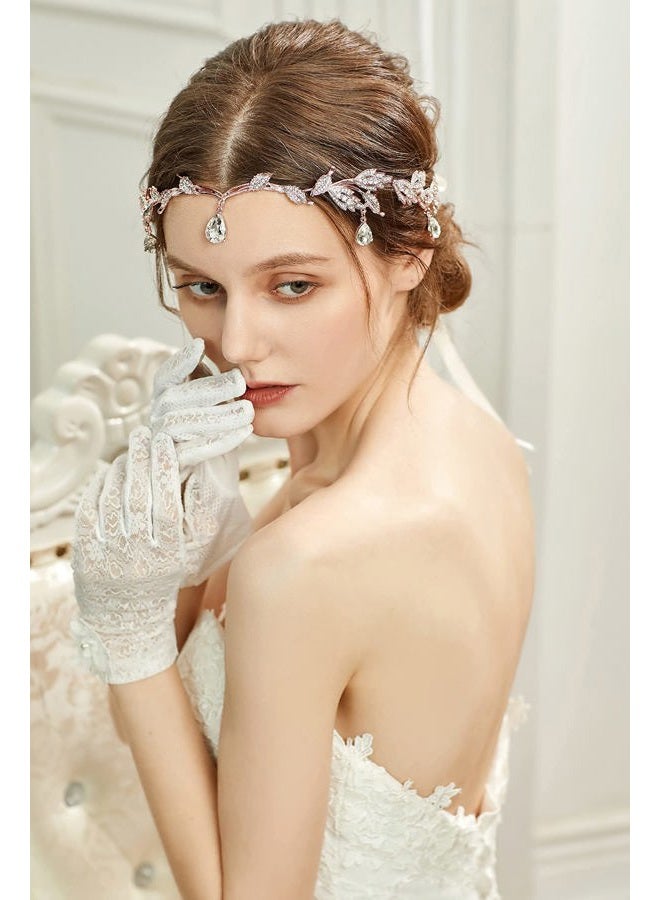 BABEYOND Women Wedding Bridal Bridesmaid Beaded Forehead Band Dangle Rhinestone Austrian Crystal Headband Headpiece with Gift Box (Gold) - Image 4