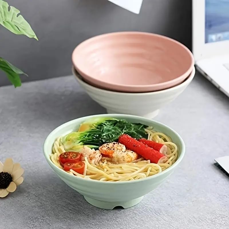 Swilak Ramen Round Bowls Essential Kitchenware for Asian Cuisine at Home Kitchen Dining or Hotel Tableware Rice Soup Bowl Creative Instant Noodles Container Bowl Eco Friendly 25 CM_Green_4 Pcs - Image 2