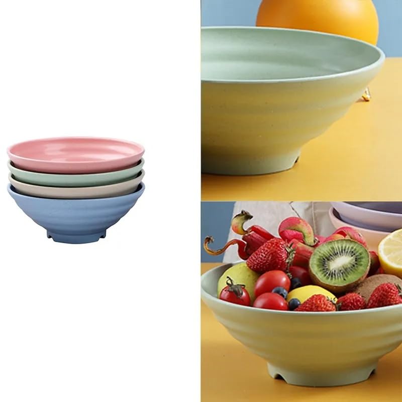 Swilak Ramen Round Bowls Essential Kitchenware for Asian Cuisine at Home Kitchen Dining or Hotel Tableware Rice Soup Bowl Creative Instant Noodles Container Bowl Eco Friendly 25 CM_Green_4 Pcs - Image 5