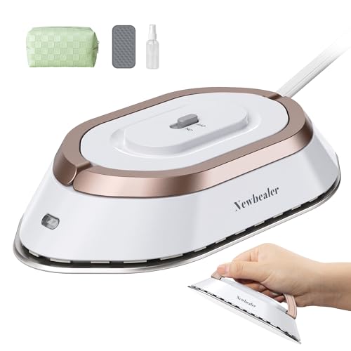 Newbealer Travel Iron with Dual Voltage - 120V/220V Lightweight Dry Iron for Clothes (No Steam), Non-Stick Ceramic Soleplate, 302℉ Heat Press Machine, w/Spray Bottle, Pouch & Silicone Stand (White) - Image 1