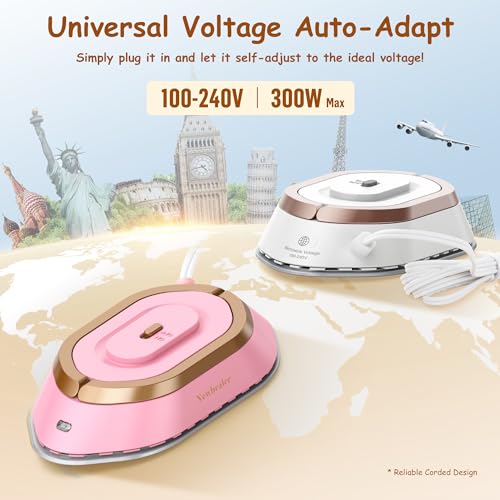 Newbealer Travel Iron with Dual Voltage - 120V/220V Lightweight Dry Iron for Clothes (No Steam), Non-Stick Ceramic Soleplate, 302℉ Heat Press Machine, w/Spray Bottle, Pouch & Silicone Stand (White) - Image 3