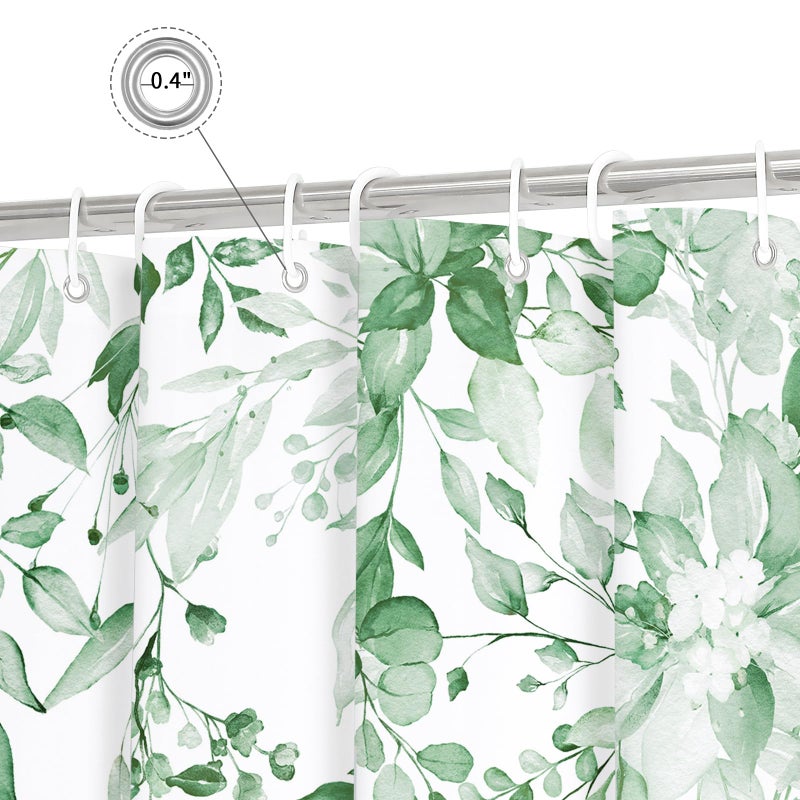 Gibelle Mint Green Eucalyptus Shower Curtain, Watercolor Plant Leaves with Floral Bathroom Shower Curtain Set with Hooks, 72x72 - Image 5