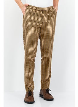 Men Regular Fit Checkered Pants, Tan