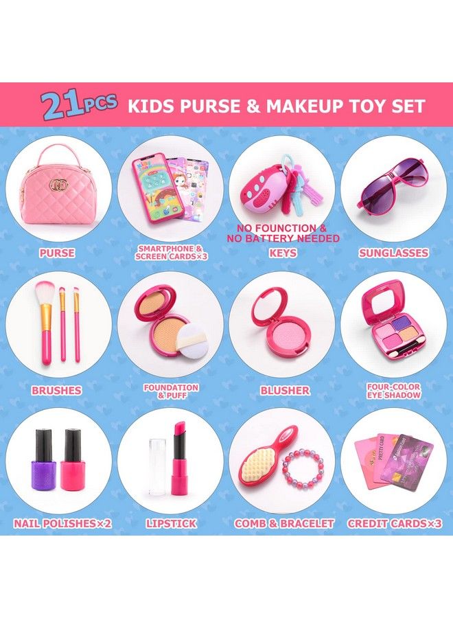 Girl Purse With Play Makeup Kit, Little Kids Pretend Make Up Handbags With Pink Cosmetics Accessories, My First Purse Toys For Toddler Princess Gift Age 3 4 5 6 7 8 Year Old  - Image 3