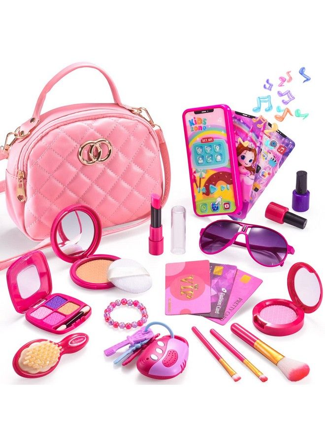 Girl Purse With Play Makeup Kit, Little Kids Pretend Make Up Handbags With Pink Cosmetics Accessories, My First Purse Toys For Toddler Princess Gift Age 3 4 5 6 7 8 Year Old  - Image 1