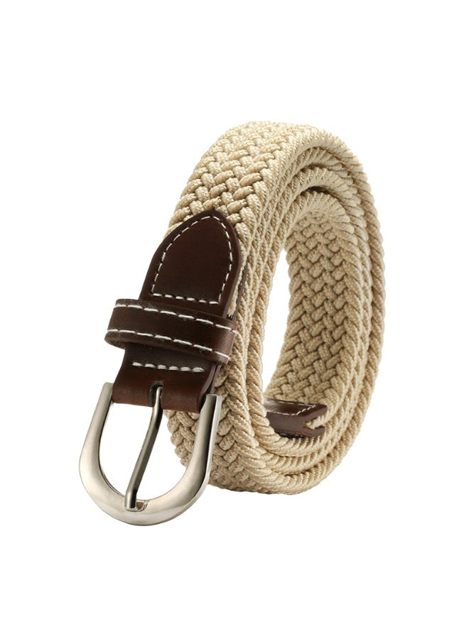 Woven waist belt, neutral casual, thin waist belt, leather clip tail, solid color woven belt(Beige) - Image 1
