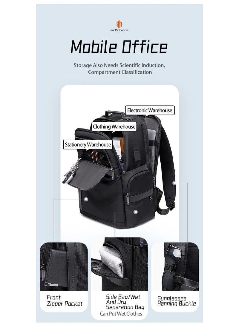 ARCTIC HUNTER - B00449 Aluminum Handle Laptop Travel Three Compartments Organized USB Charging Port - Black - Image 1