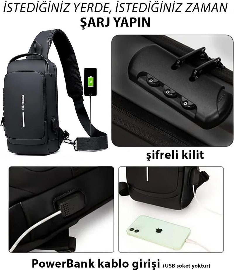 Newish Polo Black Unisex Vegan Leather Adjustable Crossbody Chest Shoulder and Waist Mini Backpack newpolo222  - Image 1