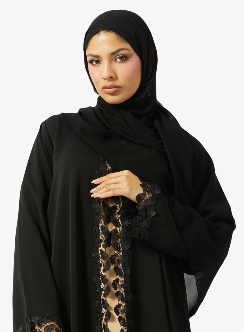 هيا كلوزيت عباية مفتوحة بتفاصيل دانتيل زهري - Image 4