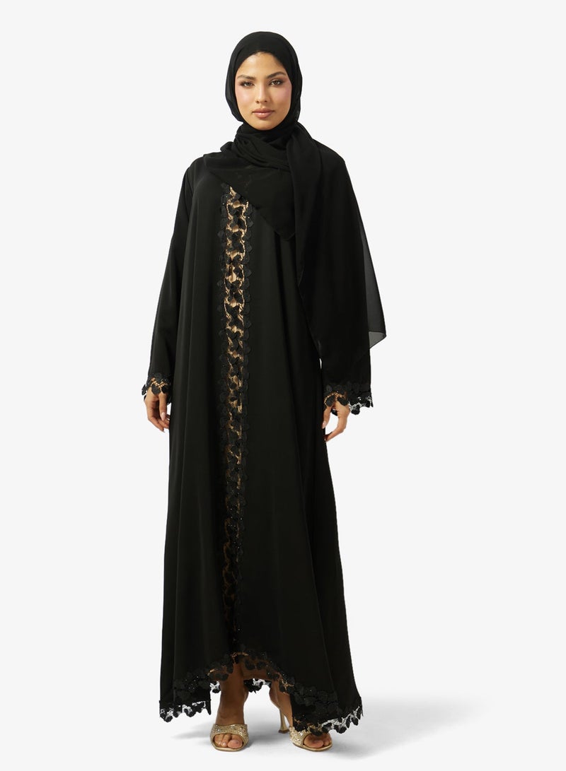 هيا كلوزيت عباية مفتوحة بتفاصيل دانتيل زهري - Image 2