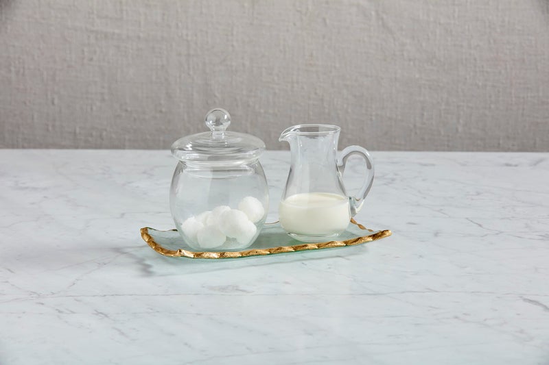 Mud Pie Gold Edge Glass Cream and Sugar Set, tray 4" x 7", Clear - Image 2