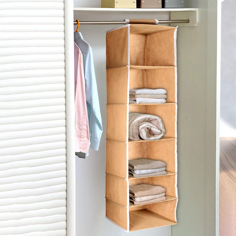 Kuber Industries 6 Shelf Closet Hanging OrganizerWardrobe Organizer for Family Closet Bedroom Living Room Brown - Image 2