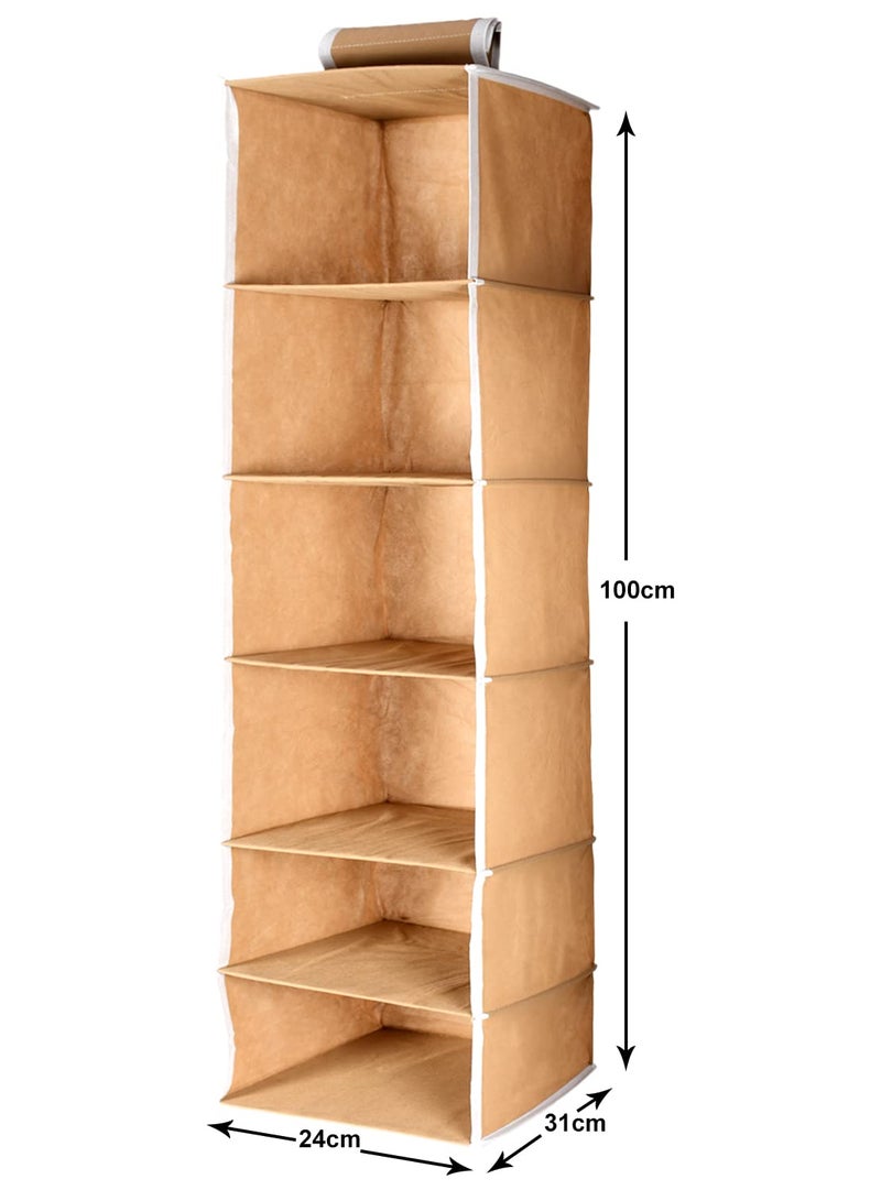 Kuber Industries 6 Shelf Closet Hanging OrganizerWardrobe Organizer for Family Closet Bedroom Living Room Brown - Image 3