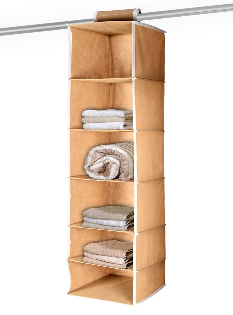 Kuber Industries 6 Shelf Closet Hanging OrganizerWardrobe Organizer for Family Closet Bedroom Living Room Brown - Image 1