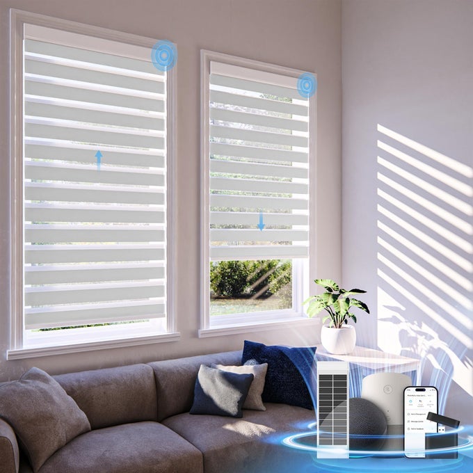 MOTORIZED ZEBRA BLINDS WITH REMOTERECHARGEABLE SMART ELECTRIC CORDLESS SHADEWHITE35 W X 72 H