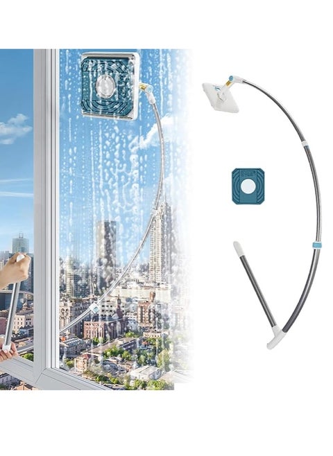 2-in-1 Outside Window Cleaner Tool, Extendable Squeegee with 360° Rotating Head, Removable Scrubbing Pad, Adjustable Length, Streak-Free Cleaning for Home & Office Windows