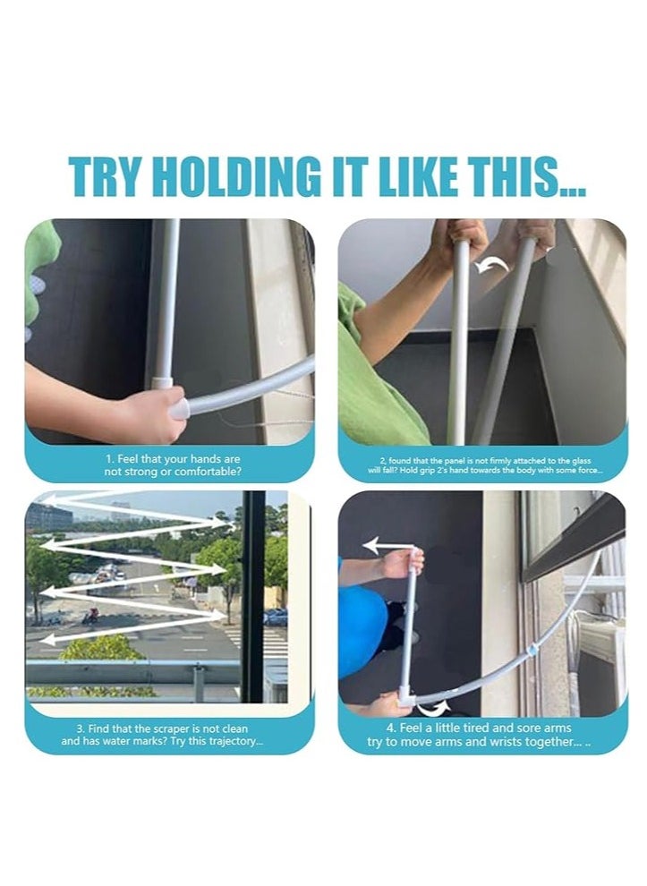 2-in-1 Outside Window Cleaner Tool, Extendable Squeegee with 360° Rotating Head, Removable Scrubbing Pad, Adjustable Length, Streak-Free Cleaning for Home & Office Windows