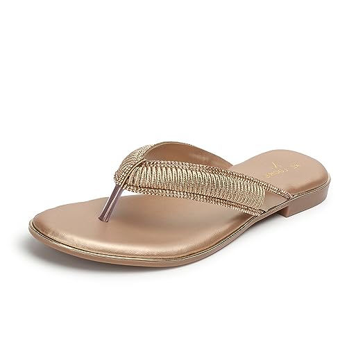 XE Looks Women's Gold Chic Metallic Flats | Stylish Braided Design | Comfortable, Durable, and Trendy Flat Slipper For Girls & Women - Image 1
