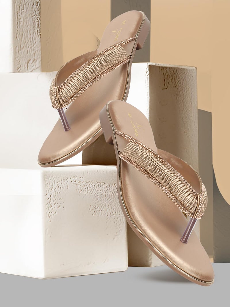 XE Looks Women's Gold Chic Metallic Flats | Stylish Braided Design | Comfortable, Durable, and Trendy Flat Slipper For Girls & Women - Image 2