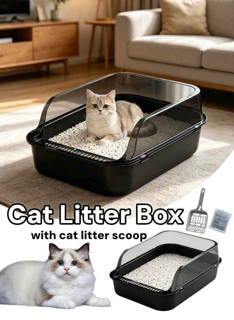 Aimayapet Cat Litter Box, Semi-Enclosed Cat Litter Box with High Sides Anti-Splash Large Cat Litter Box with Spoon Detachable Pet Cat Toilet Open Top Litter Tray for Kitten Cat Litter Box Easy Clean (Black) - Image 1