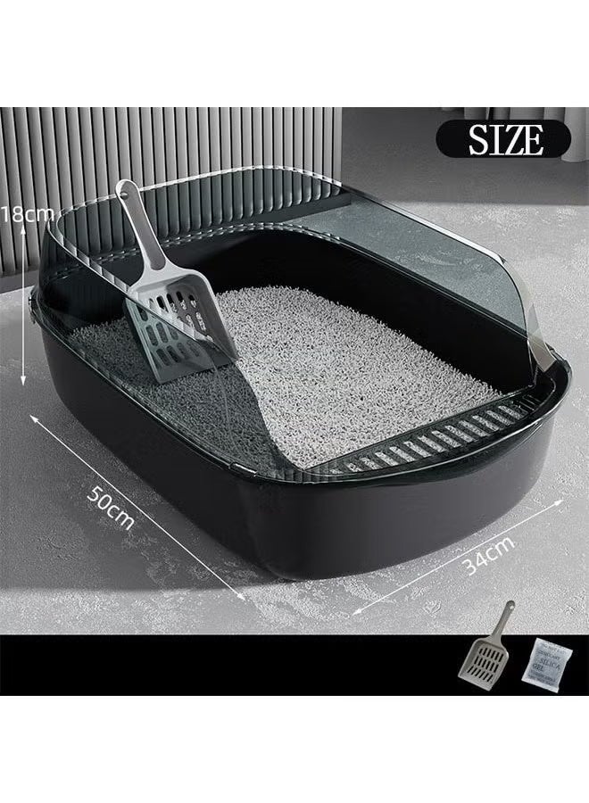 Aimayapet Cat Litter Box, Semi-Enclosed Cat Litter Box with High Sides Anti-Splash Large Cat Litter Box with Spoon Detachable Pet Cat Toilet Open Top Litter Tray for Kitten Cat Litter Box Easy Clean (Black) - Image 2