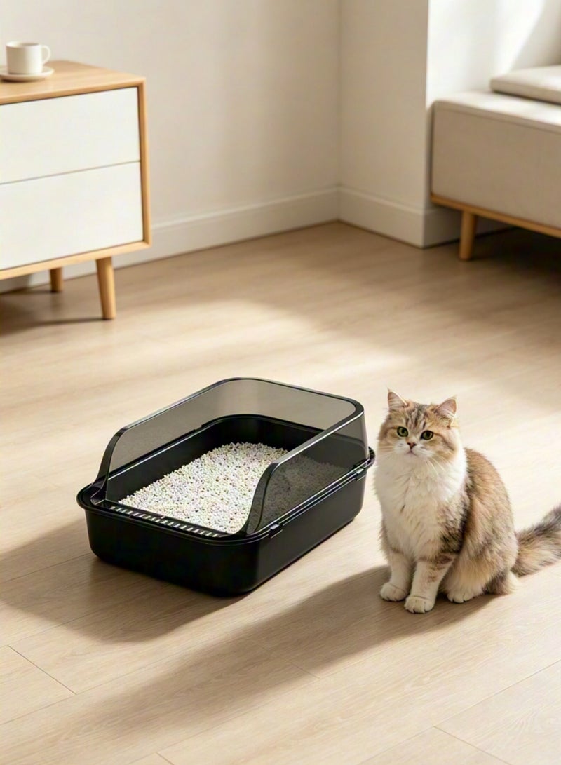 Aimayapet Cat Litter Box, Semi-Enclosed Cat Litter Box with High Sides Anti-Splash Large Cat Litter Box with Spoon Detachable Pet Cat Toilet Open Top Litter Tray for Kitten Cat Litter Box Easy Clean (Black) - Image 3