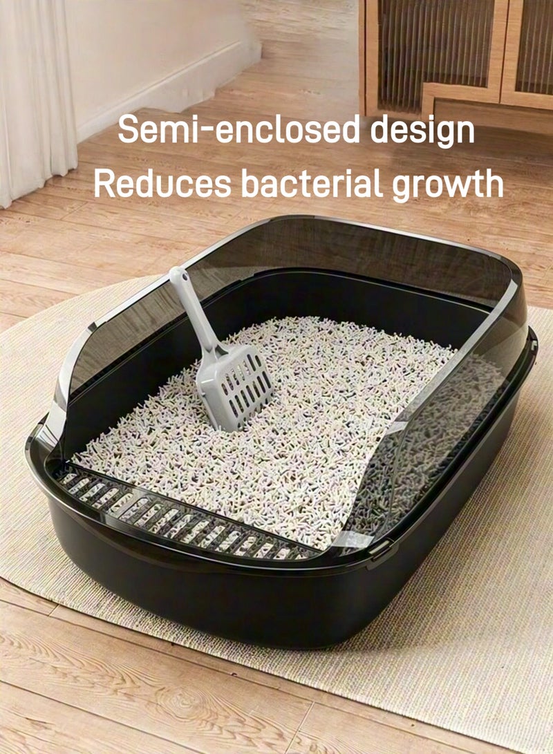 Aimayapet Cat Litter Box, Semi-Enclosed Cat Litter Box with High Sides Anti-Splash Large Cat Litter Box with Spoon Detachable Pet Cat Toilet Open Top Litter Tray for Kitten Cat Litter Box Easy Clean (Black) - Image 5