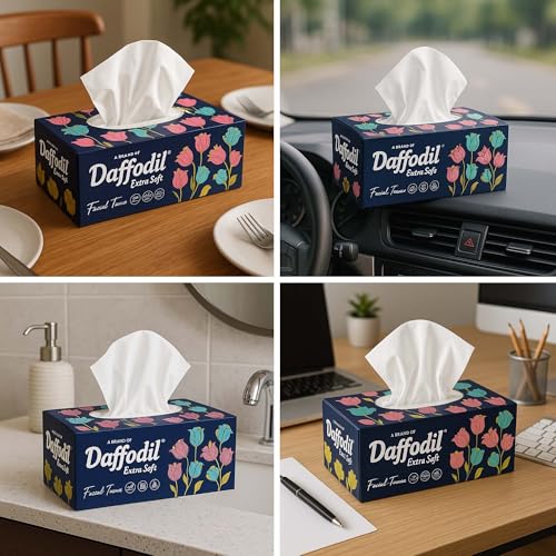 Daffodil Extra Soft 2 Ply Face Tissue Paper,Pack of 4 (100 Pulls/pack,400 Pulls total 800 Sheets) Soft,Oil Control, Skin Clarifying and Skin Friendly Tissue - Image 5