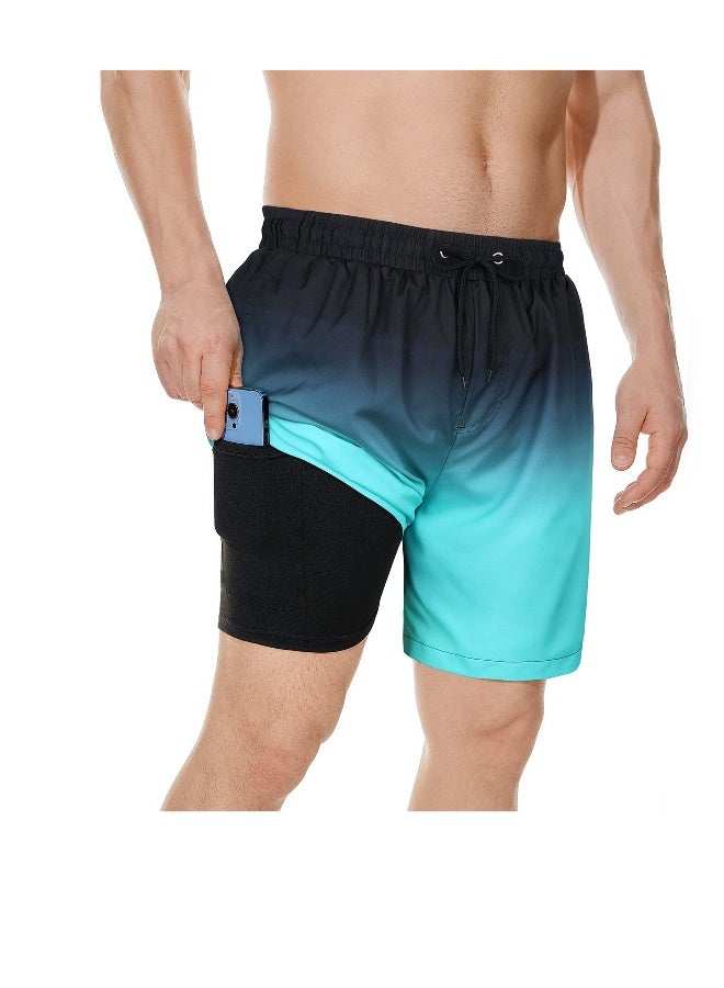 Men's Swim Trunks Board Shorts, Quick Dry with Compression Liner, 5.5" Inseam Swim Shorts, Beach Shorts Bathing Suits Beach Wear (XL) - Image 1