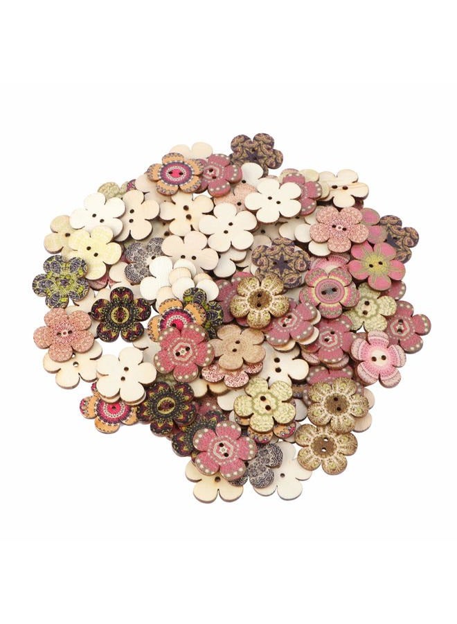 POPETPOP Wooden Buttons- 2- Hole Flower Shaped Buttons Wooden Buttons Old- Fashioned Buttons for Hand- Made DIY Sewing Process Decorative Buttons with Random Color Patterns - Image 1