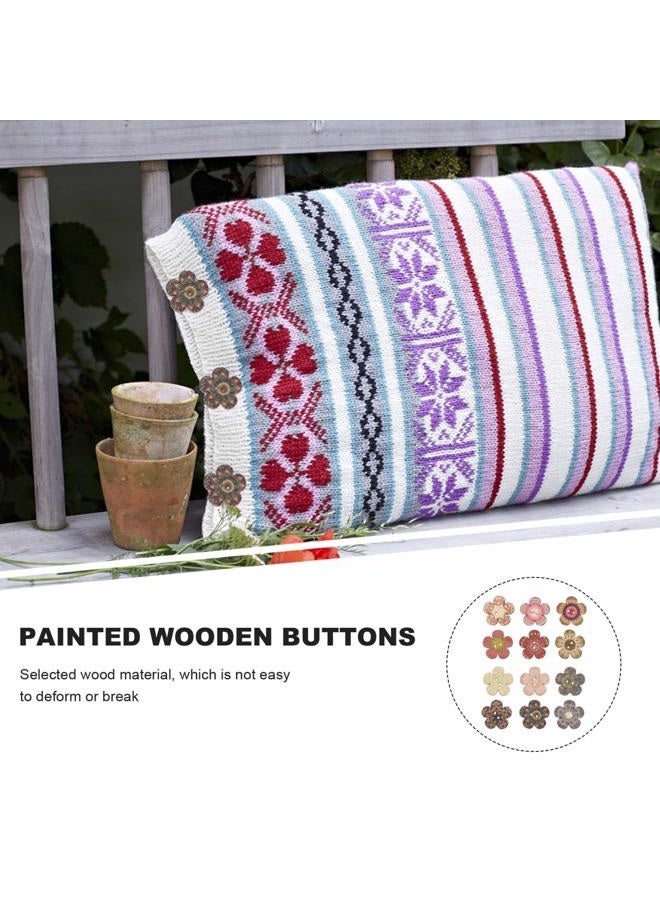 POPETPOP Wooden Buttons- 2- Hole Flower Shaped Buttons Wooden Buttons Old- Fashioned Buttons for Hand- Made DIY Sewing Process Decorative Buttons with Random Color Patterns - Image 3