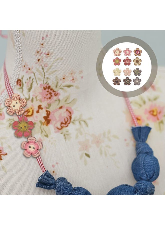 POPETPOP Wooden Buttons- 2- Hole Flower Shaped Buttons Wooden Buttons Old- Fashioned Buttons for Hand- Made DIY Sewing Process Decorative Buttons with Random Color Patterns - Image 4