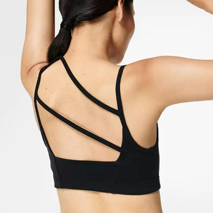 New yoga top womens sleeveless back asymmetric sports underwear bra base with chest pad a generation of hair MR824 black with chest pad