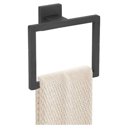 JOPOFI Towel Ring Thicken SUS 304 Stainless Steel Towel Holder Towel Racks for Bathroom Square Modern Design Hand Towel Holder Contemporary Hand Towel Bar Matte Black