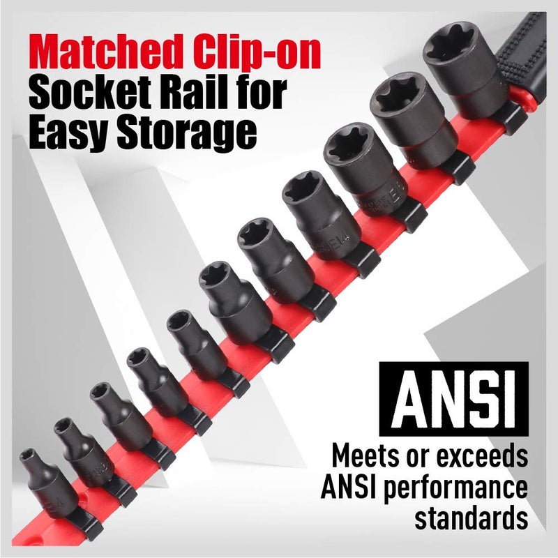 SEDY 11-Piece E-Torx Socket Set - Star Sockets Set with Socket Rail, External Torx Socket with Organizer, External Socket-Set, E4 E5 E6 E7 E8 E10 E12 E14 E16 E18 E20 Reverse Sockets Set - Image 5