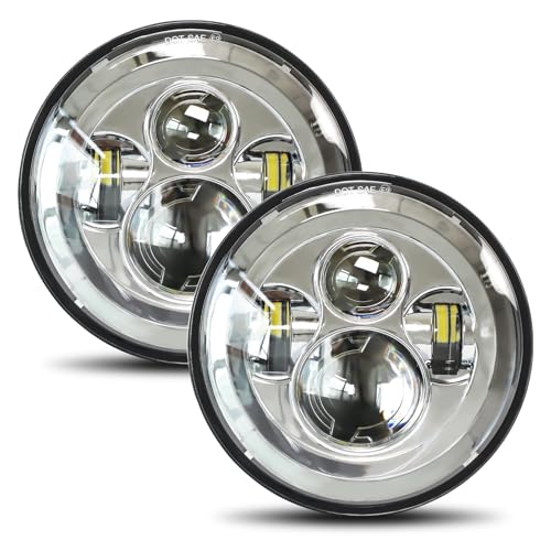 UNI-SHINE 2pcs Projector 7 Inch LED Headlight Hi/Lo Beam Chrome 7’’ Round H6024 LED Headlight Compatible with Jeep Wrangler JK CJ TJ fit for Miata, for Chevy SC2 - Image 1