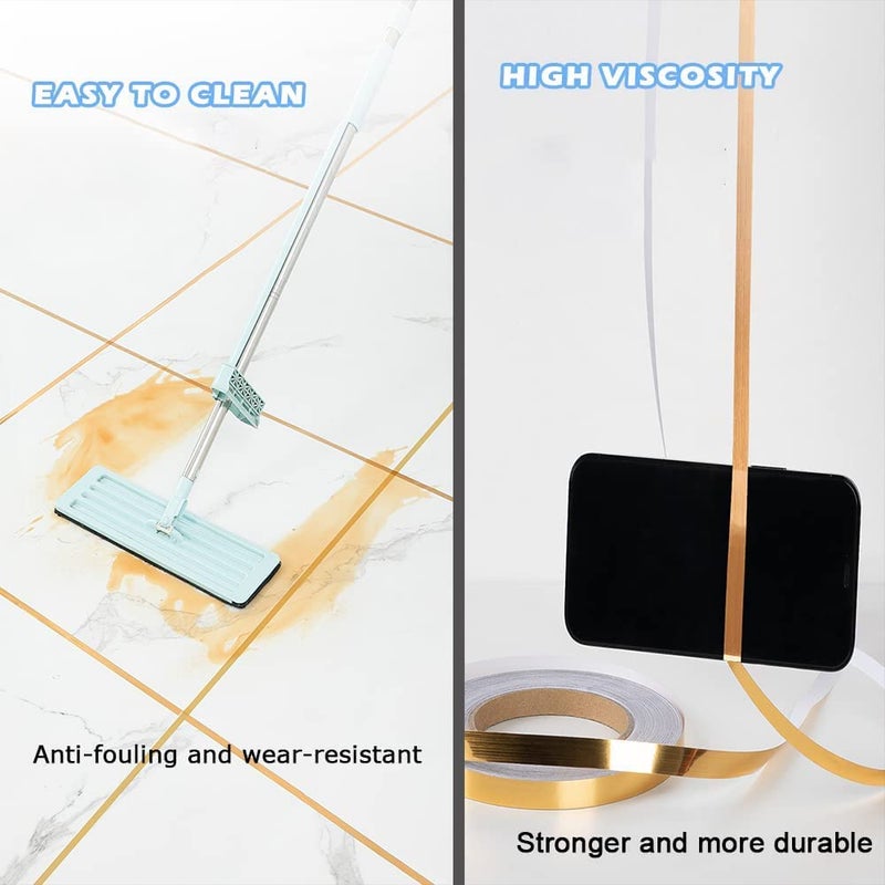 D-Fix 1PCS Single Sided Home Tile Decoration Mildewproof Gap Sealing Tape Waterproof, Home Floor Tiles Tape For Wall Décor, Self-Adhesive Tape Strip For Wall, Cabinet, Kitchen (1Cm X 30Meter), Gold - Image 4