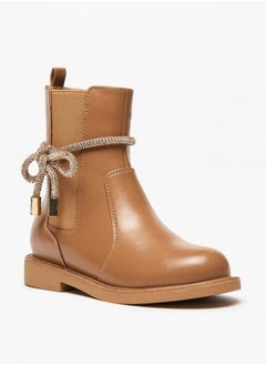 Celeste Girls Solid Embellished Bow Detail Boots with Gusset and Zip Closure  - Image 1