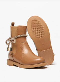Celeste Girls Solid Embellished Bow Detail Boots with Gusset and Zip Closure  - Image 4
