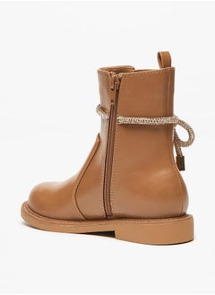 Celeste Girls Solid Embellished Bow Detail Boots with Gusset and Zip Closure  - Image 2