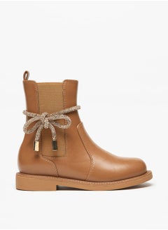 Celeste Girls Solid Embellished Bow Detail Boots with Gusset and Zip Closure  - Image 3