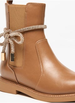 Celeste Girls Solid Embellished Bow Detail Boots with Gusset and Zip Closure  - Image 5