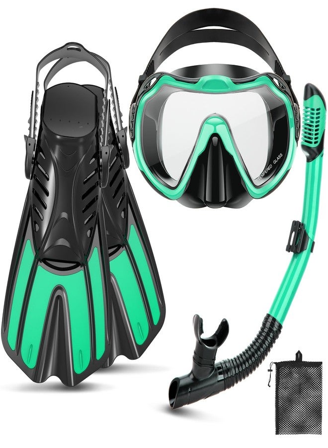 CTSAYTL Snorkeling Gear for Adults, 4 in 1 Travel Size Mask Fins Snorkel Set with Panoramic View Anti Fog Mask, Dry Top Snorkel, Trek Fins and Travel Bag, Snorkel Gear for Swimming Diving Snorkeling - Image 1