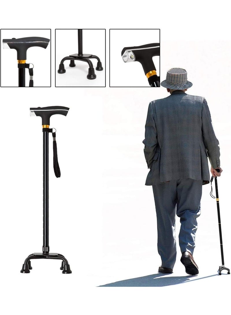 ماجيك عصا مشي ذات عجلات - قاعدة كبيرة بأربعة أرجل، مساعدة طبية لذوي الاحتياجات الخاصة وكبار السن، عكازات قابلة لتعديل الارتفاع - مشاية تلسكوبية من الألومنيوم مانعة للانزلاق مع أحزمة - Image 3