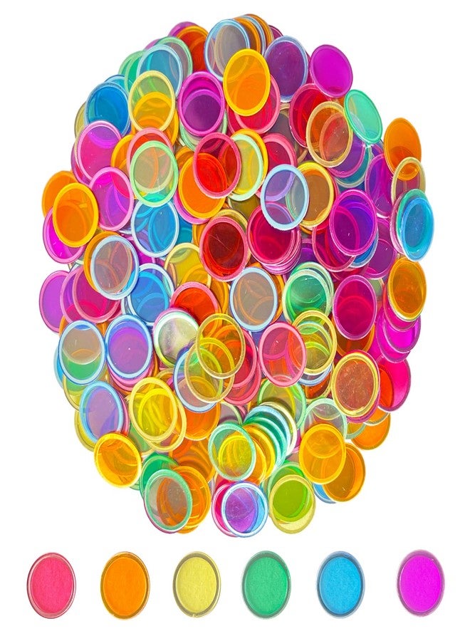 SEETOOOGAMES Magnetic Bingo Chips Counters - 300 Pieces Transparent Counting Game Chips - Clear Plastic Math Markers for Classroom - 19mm Mixed Color - Image 1